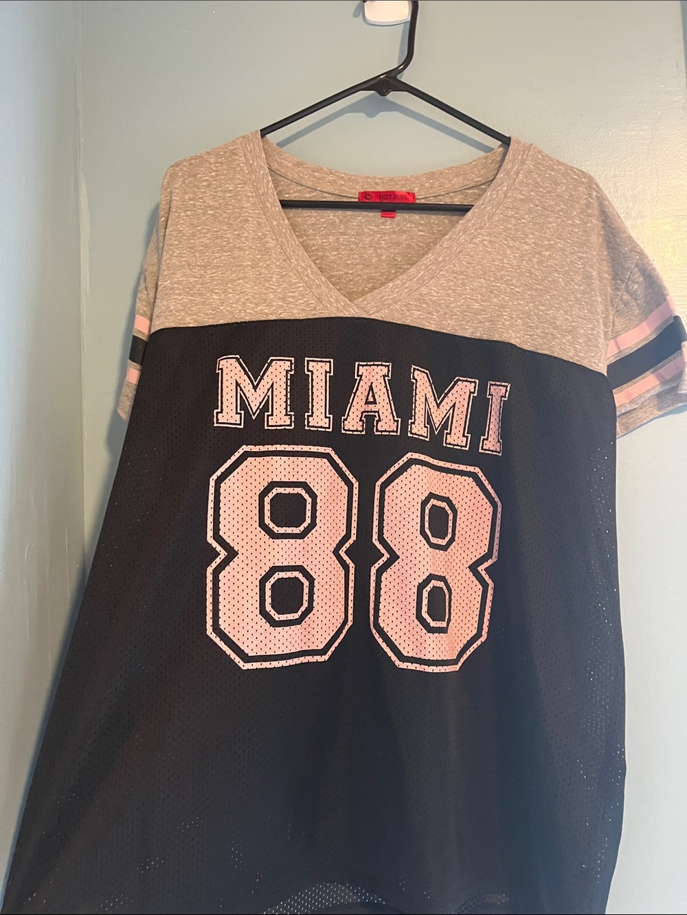 Hot Kiss V-Neck Sport Jersey - Black, Gray & Pink
